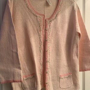 NWOT Liz Claiborne Pink Cardigan with Embroidered Details Large